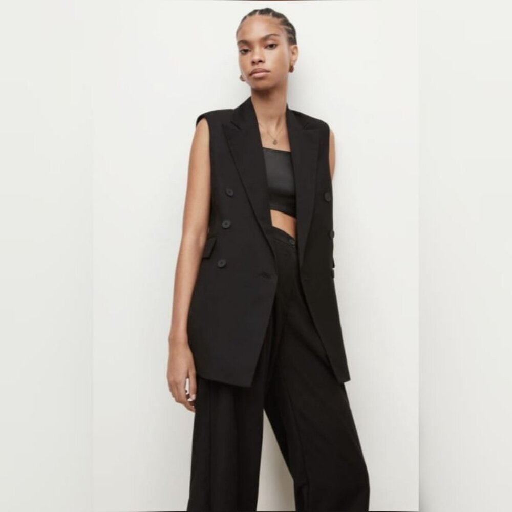 AllSaints Hanah Sleeveless Double Breasted Blazer – Black, Size US 10